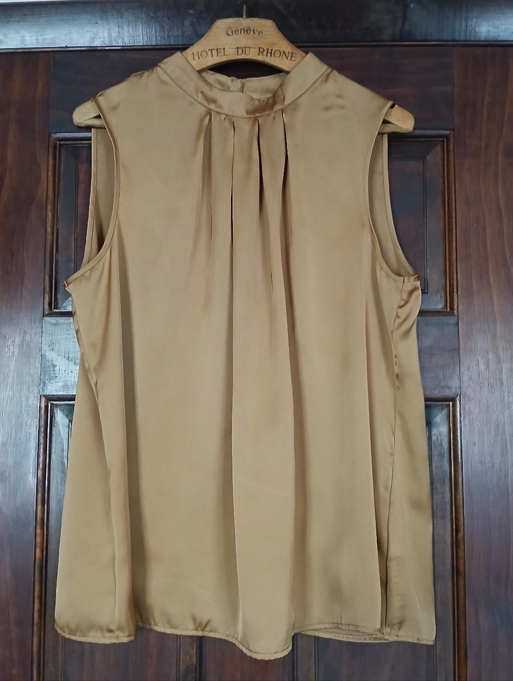 Elementz Tan Sleeveless Pleated Mock-Neck Camisole